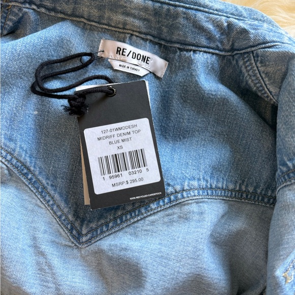 Re/Done Blue Crop Top with Short Sleeves - Picture 3 of 6